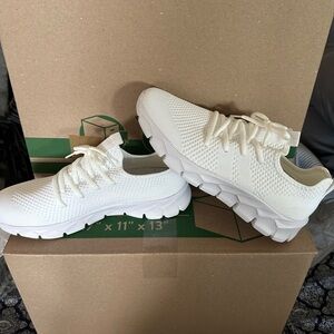 White Woven Men’s Athletic Running Shoes Breathable Lightweight